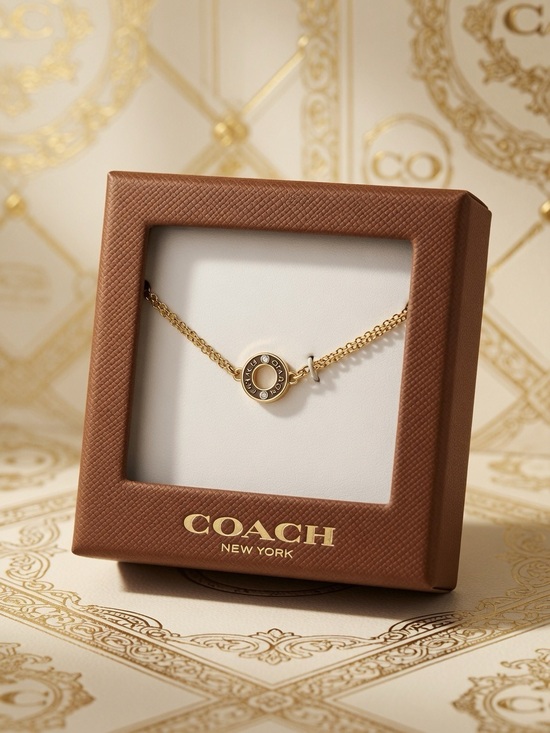 Coach Jewelry - Coach Gold Open Circle Pendant Necklace w/ Crystals Adjustable 16-18”